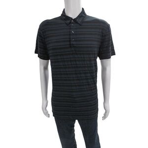 Armani Collezioni Mens Striped Viscose Polo Short Sleeve Black Size 2XL